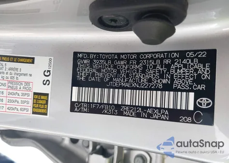 2022 Toyota Corolla Le z USA, uszkodzony, nr VIN JTDEPMAEXNJ227278